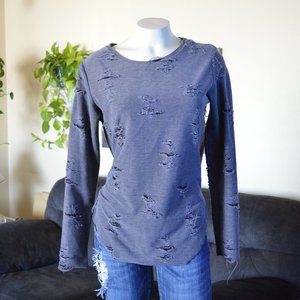 Divided H&M Distressed Pull Over Sweater Long Sleeve Shirt Top Goth Punk Emo Alt